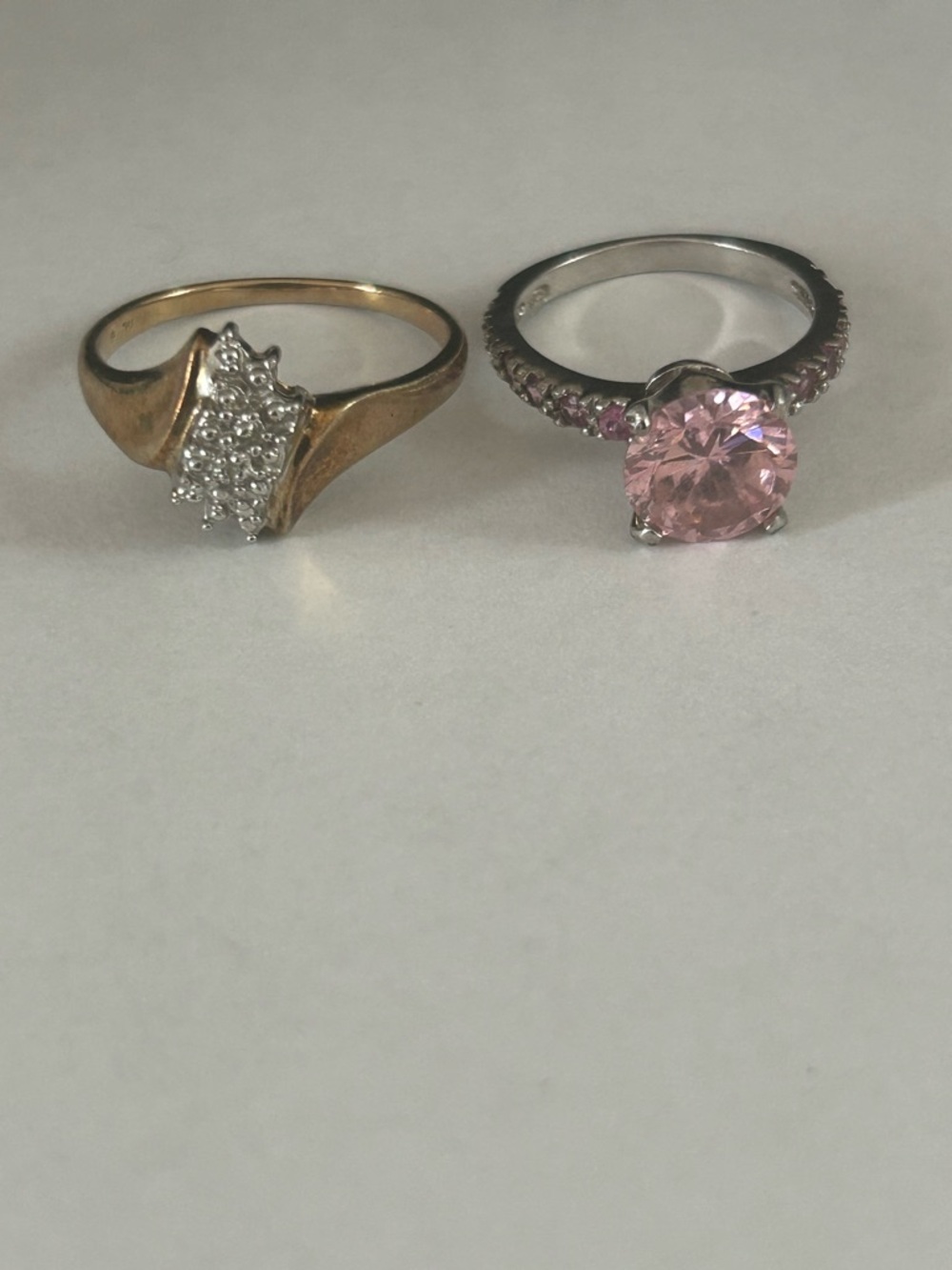2 Sterling silver Rings Pink Ice and gold over sterling diamond cut